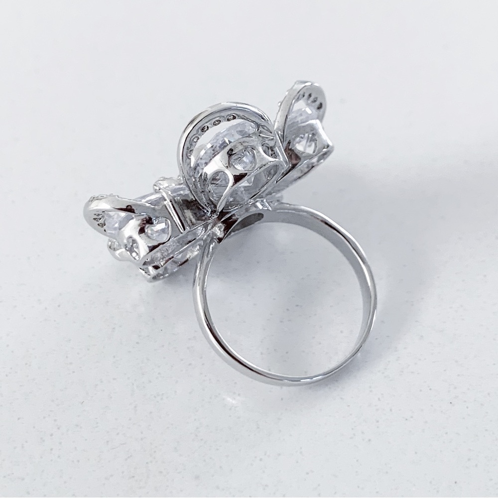 💍 Extraordinary High Shine Wild Rose Rhinestones Crystals Silver-tone Ri… - Picture 9 of 11